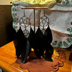 💫 Double pentacle feather earrings 💫